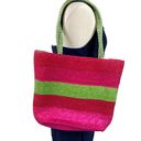 Kelly Scott Woven Straw Tote Bag Pink Lime Green Beachy Coastal Boho Festival Photo 1