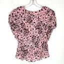 Blair Gilner Farrar Sz M Pink Pansie  Peplum Blouse Floral Puff Sleeves Photo 1