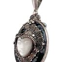 Onyx 925 Silver Sajen Goddess Face Mother of Pearl PENDANT Black Obsidian  Gems Photo 3