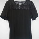 Adrianna Papell  Black Short Bubble Sleeve Lace Top Keyhole Business Casual Top M Photo 0