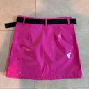 American Vintage Pink vinyl midi skirt black buckle belt. Size medium. Has black zipper closure Photo 2