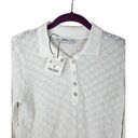 ZARA Knit Pointelle White Eyelet Long Sleeve Polo Top Women’s Medium NWT Photo 2