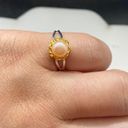 Handmade Cream pearl bead ring with gold chain - size 6 Photo 2