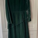 Maje  Elliptical Hem Emerald Gree Velvet Longsleeve Midi High Low Dress Designer Photo 2