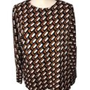 Mango  Size 4 Romi Geometric Print Blouse Long Sleeve Black Brown Shirt Top MNG Photo 1