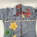 Daisy Vintage Size 10 70s  Appliqué Chambray Shirt Embroidered 3D Flowers Button Photo 12