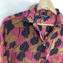 Harvé Benard Harve Benard Pink Black Brown Printed 100% Silk Button Front Top Women's Size 6 Photo 3