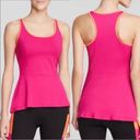 Spanx [] Pink Pow Peplum Racerback Workout Tank Top Built In Bra UPF 50+ Sz Small Photo 0