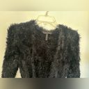 BCBGMAXAZRIA BCBG black eyelash texture fuzzy open belted cardigan size XS Photo 12