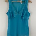 Delicates Vintage Blue Satin V Neck Lace Flowy Sheer Lingerie Slip Tank Top Photo 0