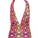 Boohoo  Pink Neon Yellow Snake Print Morocco Deep Plunge One Piece Swimsuit Sz 12 Photo 3