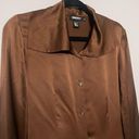 DKNY  100% Silk Dark Brown Collar Button Front Long Sleeve Blouse Top Size 6 Photo 1