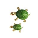 Vintage Women's Brooch Pin Mother & Baby Turtle Enamel Gold Tone Estate Jewelry Green Photo 0