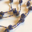 Vintage Blue  & Gold/Yellow Color Seed Bead Beaded Balls Boho Necklace Photo 3