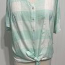 Style & Co . Gingham Tie Front Short Sleeve Button Up Linen Top Mint White Medium Photo 5