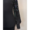 Vine & Love  Black Sequin Bishop Sleeve Ribbed Bodycon Mini Dress Sz L Photo 2