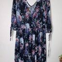 Bongo  Floral Print Rose V Neck Open Sheer Dress Swimsuit Cover Up Beach Photo 0