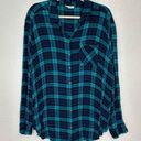 Jane and Delancey  Blue Green Plaid Gauzy Button Down Shirt Photo 0