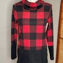 White Birch Red Black Buffalo Plaid Color Block Turtleneck Sweater Top Small Photo 0