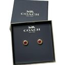 Coach NWT  open circle red stone gold stud pierced earrings in logo gift box Photo 0