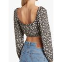 Nordstrom   Purple Navy Floral Milkmaid Crop Top LARGE Pansy Long Sleeves NEW Photo 5