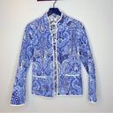 J. McLaughlin  Reversible Blue and White Paisley Quilted Fiji Silk Jacket Size M Photo 0