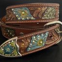 Western Tooled Leather Studded Rhinestone Belt Brown Photo 0