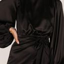 Petal and Pup  Opal Black Satin Long Balloon Sleeve Wrap Mini Dress 14 Photo 1