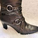 Brighton  Heeled Boots 7.5 Risque Leather Mid-Calf Alligator Pewter Silver Photo 3