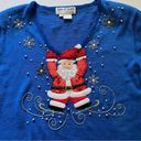 JACK Vintage  be quick Santa sweater v neck blue beaded size medium Photo 14