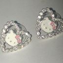 Hello Kitty  Silver Tone CZ Rhinestone Heart Pierced Boho Earrings Photo 0