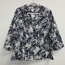 cj banks  3X Button Down Top collared Blazer ¾ Sleeves Black & White Leaves print Photo 0