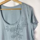 Studio Works  Light Blue Floral Embroidered Short Sleeve T-Shirt XL Photo 2