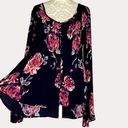 Shyanne  Smocked Boho High Low Swing Top Blouse Floral Black Pink L bv Photo 2