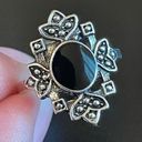 Onyx Vintage black  stone silver plated ring size 7 Photo 6