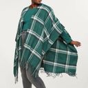 Lane Bryant Green Plaid Fringe Flannel Wrap Poncho Photo 0