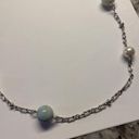 Talbots Signed  Faux Pearl / Blue Silver Tone Bead Statement Costume Necklace Photo 2