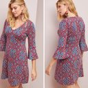 Maeve by Anthropologie Sweater Dress, Large, Red/Blue Knit Pattern 3/4 Sleeves Photo 1