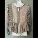 American Eagle Am. Eagle Pink Gray Ruffled Long Sleeved Boho Peasant Blouse Photo 1