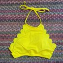 Zaful NWOT YELLOW RIBBED SCALLOP EDGE HALTER CROP TOP BIKINI TOP Photo 0