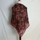 Edge Vintage Smithsonian Institution Wool Scarf Frayed  Red Pink Floral 45x45 Photo 9