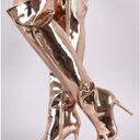 Qupid Gorgeous Rose Gold Metallic Mirror Pointy Toe Knee High Boots Size 5.5 NWOT NWOB Photo 1