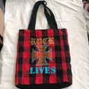 2000s y2k Black and red plaid tote bag with rhinestone bedazzled cross design punk rock grunge goth biker Photo 0