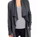 Athleta  Studio Wrap Open Front Stretch Knit Longline Cardigan Pockets Gray Small Photo 0