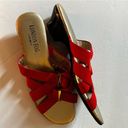 London Fog  Red Fabric Neptune Sandals with Small Heels - New - Size 8.5 Photo 4