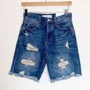 Bermuda KanCan Dark Wash Distressed  High Waist Button Fly Raw Hem Jean Shorts Photo 0