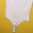 American Apparel  Pink Gray Striped Off Shoulder Bodysuit New L Photo 4