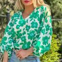 Vine & Love Stay Beautiful Balloon Sleeve Floral Blouse : Green/Ivory Photo 0