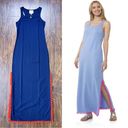 Sail To Sable STS • Racerback Pom Pom Maxi Dress navy blue cotton jersey knit orange trim Photo 1