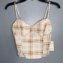 Timing NWT  Cream & Tan Plaid Stretchy Cropped Knit Spaghetti Strap Tank Top XS Photo 4